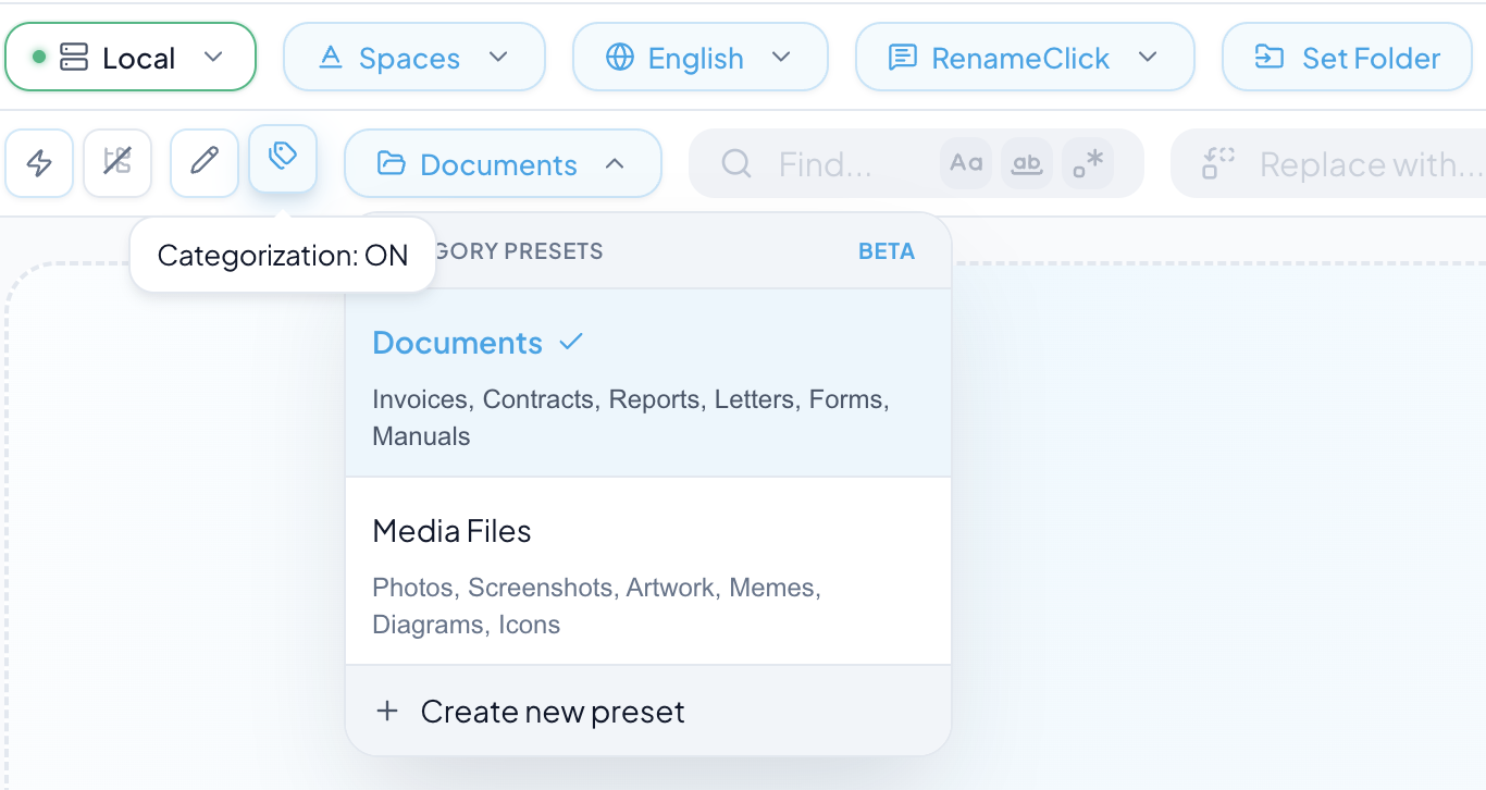 File Organizer with category presets for intelligent file sorting