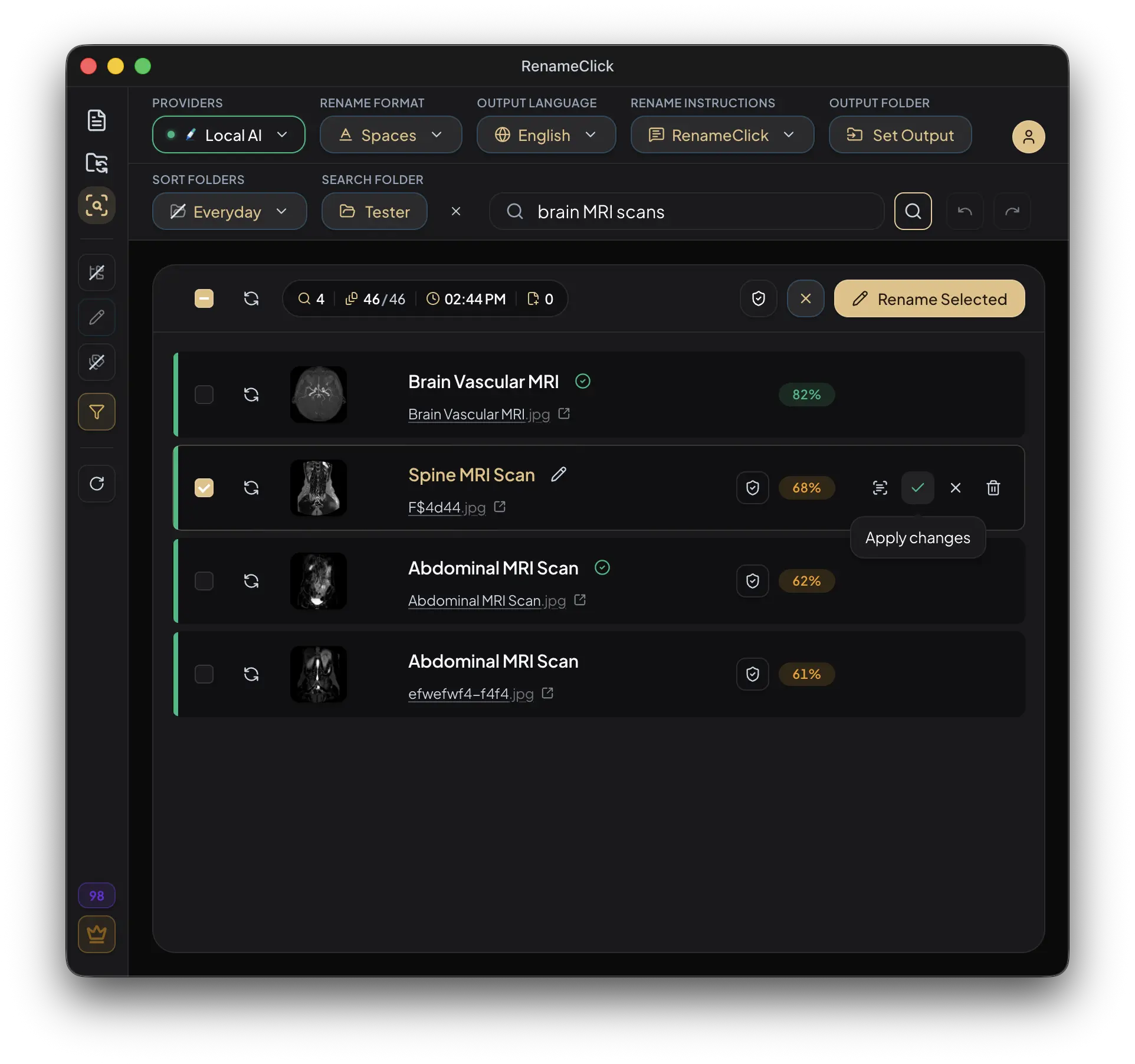 AI Search results with proposed names and match badges