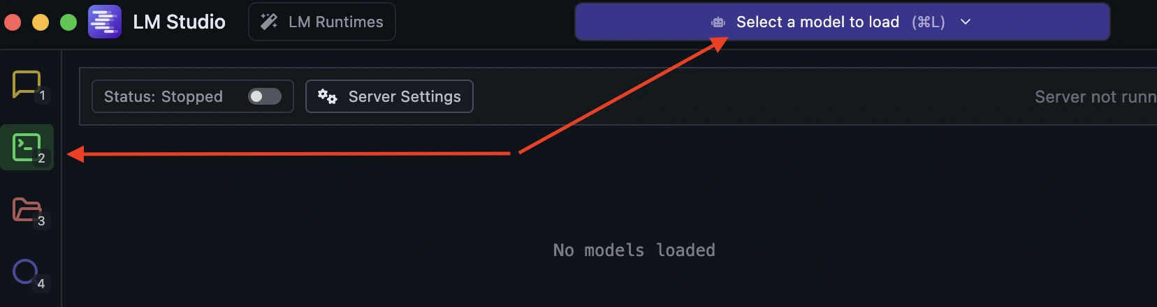 LM Studio Developer tab - Click Load model