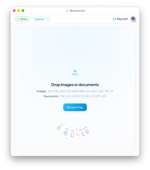 RenameClick drag and drop interface